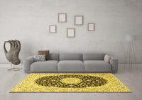 Machine Washable Medallion Yellow Traditional Rug, wshtr4597yw