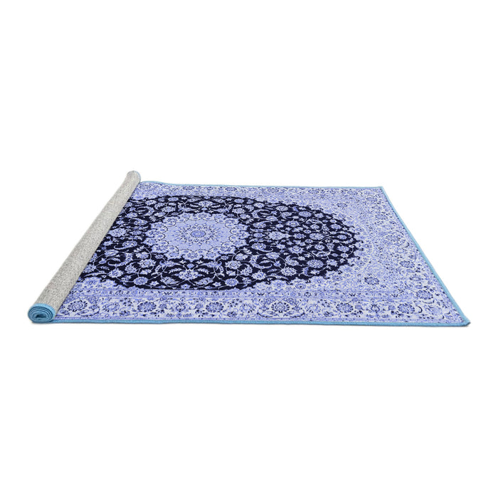 Sideview of Machine Washable Medallion Blue Traditional Rug, wshtr4597blu