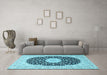 Machine Washable Medallion Light Blue Traditional Rug in a Living Room, wshtr4597lblu