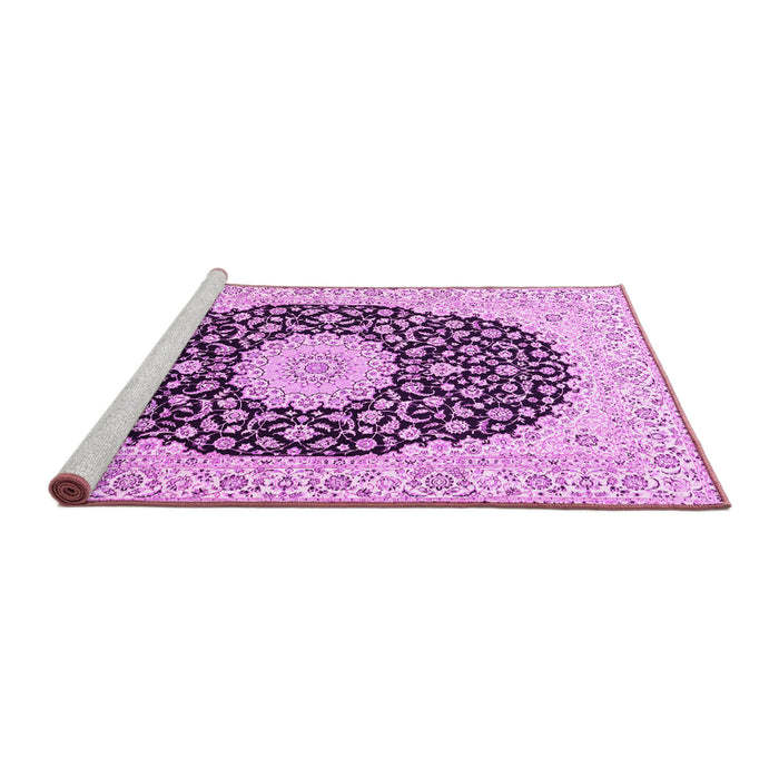 Sideview of Machine Washable Medallion Pink Traditional Rug, wshtr4597pnk