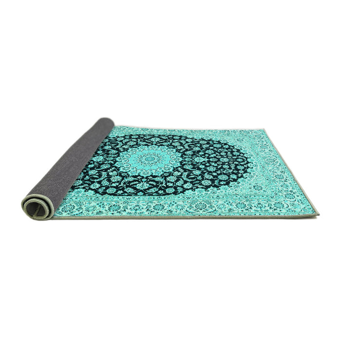 Sideview of Medallion Turquoise Traditional Rug, tr4597turq