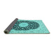 Sideview of Medallion Turquoise Traditional Rug, tr4597turq