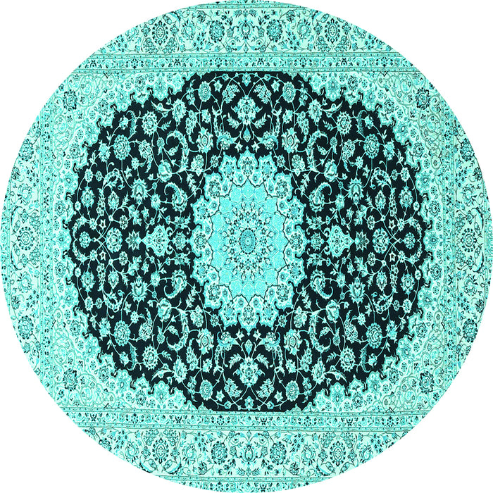 Round Machine Washable Medallion Turquoise Traditional Area Rugs, wshtr4597turq