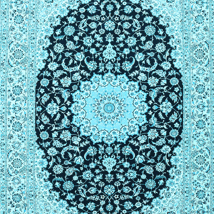 Machine Washable Medallion Light Blue Traditional Rug, wshtr4597lblu