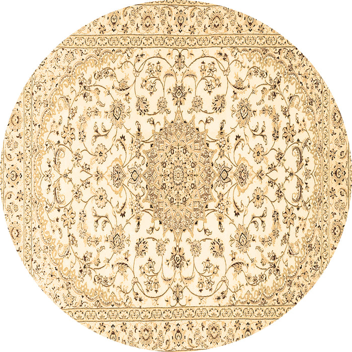 Round Machine Washable Medallion Brown Traditional Rug, wshtr4598brn