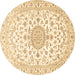 Round Machine Washable Medallion Brown Traditional Rug, wshtr4598brn