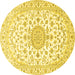 Round Machine Washable Medallion Yellow Traditional Rug, wshtr4598yw