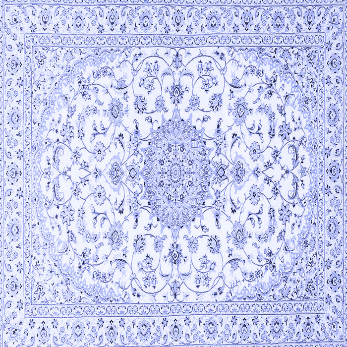 Square Machine Washable Medallion Blue Traditional Rug, wshtr4598blu