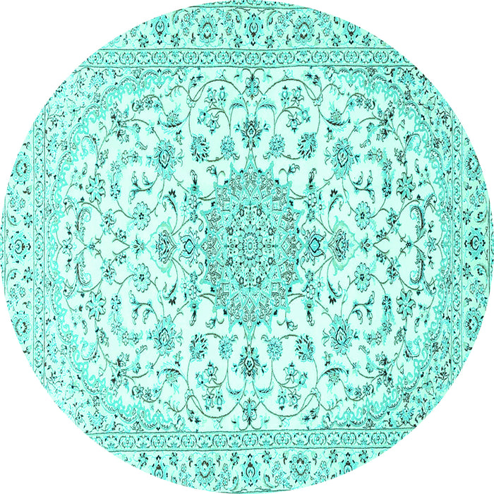 Round Machine Washable Medallion Turquoise Traditional Area Rugs, wshtr4598turq