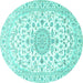 Round Machine Washable Medallion Turquoise Traditional Area Rugs, wshtr4598turq