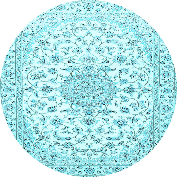 Round Medallion Light Blue Traditional Rug, tr4598lblu