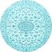 Round Medallion Light Blue Traditional Rug, tr4598lblu