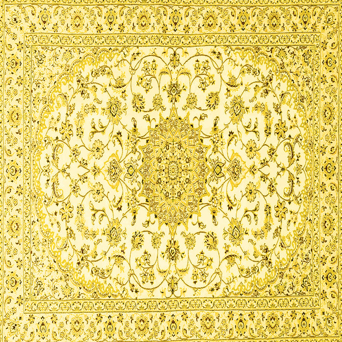 Square Machine Washable Medallion Yellow Traditional Rug, wshtr4598yw