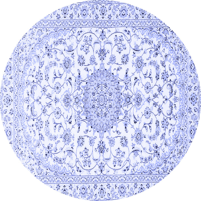 Round Machine Washable Medallion Blue Traditional Rug, wshtr4598blu