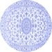 Round Machine Washable Medallion Blue Traditional Rug, wshtr4598blu