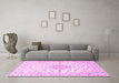 Machine Washable Medallion Pink Traditional Rug in a Living Room, wshtr4598pnk