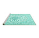 Sideview of Machine Washable Medallion Turquoise Traditional Area Rugs, wshtr4598turq