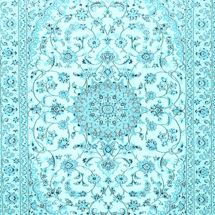 Machine Washable Medallion Light Blue Traditional Rug, wshtr4598lblu