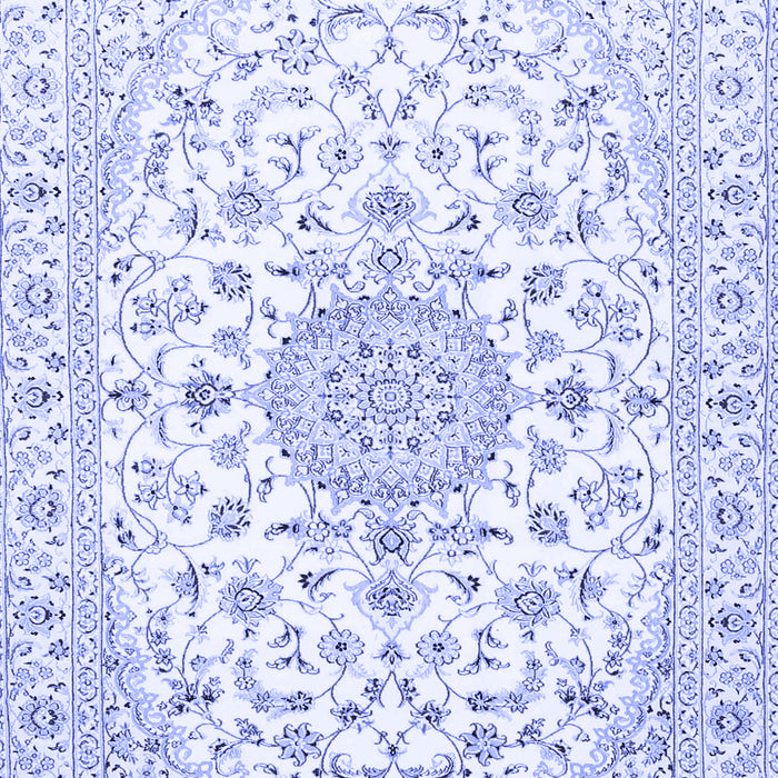 Machine Washable Medallion Blue Traditional Rug, wshtr4598blu