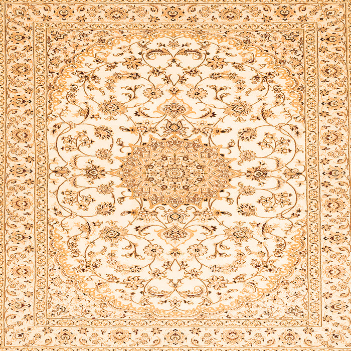Round Machine Washable Medallion Orange Traditional Area Rugs, wshtr4598org