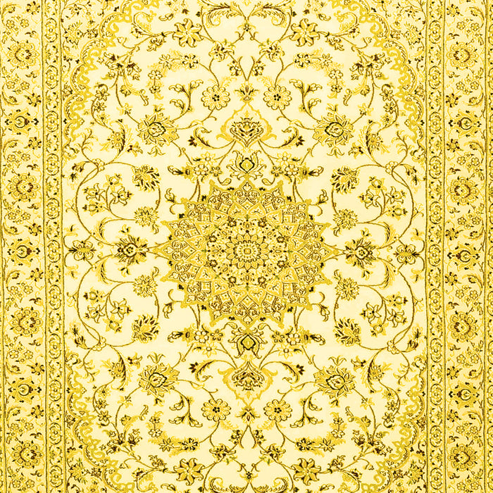 Machine Washable Medallion Yellow Traditional Rug, wshtr4598yw