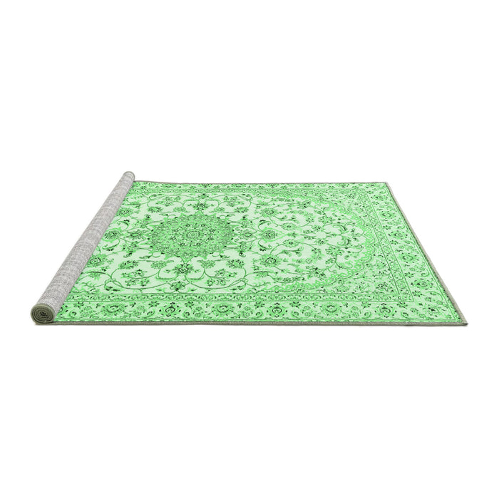 Sideview of Machine Washable Medallion Emerald Green Traditional Area Rugs, wshtr4598emgrn