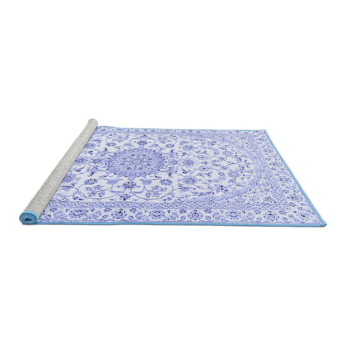 Sideview of Machine Washable Medallion Blue Traditional Rug, wshtr4598blu