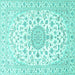 Square Machine Washable Medallion Turquoise Traditional Area Rugs, wshtr4598turq