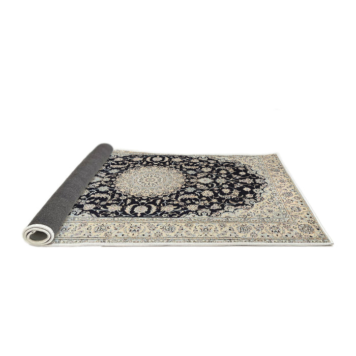 Sideview of Traditional Carbon Gray Medallion Rug, tr4599