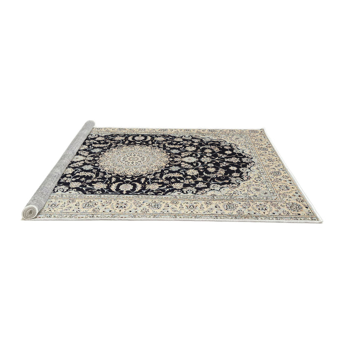 Sideview of Machine Washable Traditional Carbon Gray Rug, wshtr4599