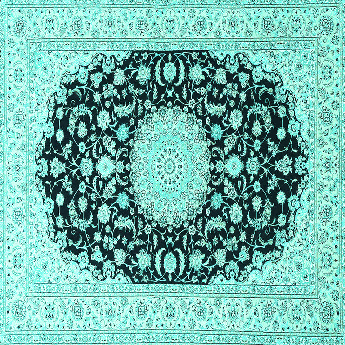 Square Machine Washable Medallion Turquoise Traditional Area Rugs, wshtr4599turq