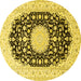 Round Machine Washable Medallion Yellow Traditional Rug, wshtr4599yw