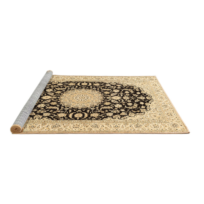 Sideview of Machine Washable Medallion Brown Traditional Rug, wshtr4599brn