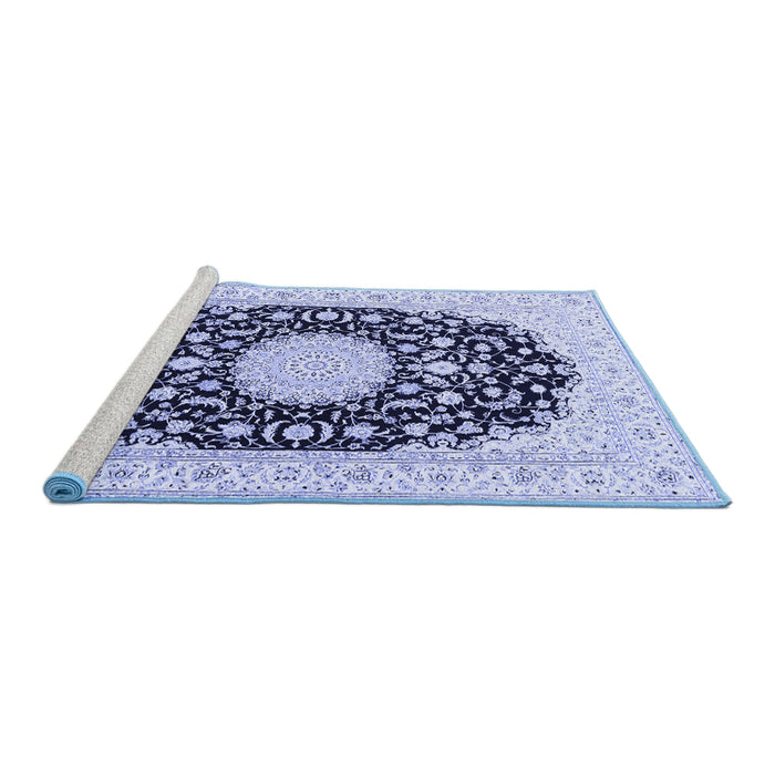 Sideview of Machine Washable Medallion Blue Traditional Rug, wshtr4599blu