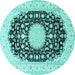 Round Machine Washable Medallion Turquoise Traditional Area Rugs, wshtr4599turq