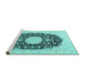 Sideview of Machine Washable Medallion Turquoise Traditional Area Rugs, wshtr4599turq