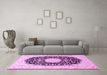 Machine Washable Medallion Pink Traditional Rug in a Living Room, wshtr4599pnk