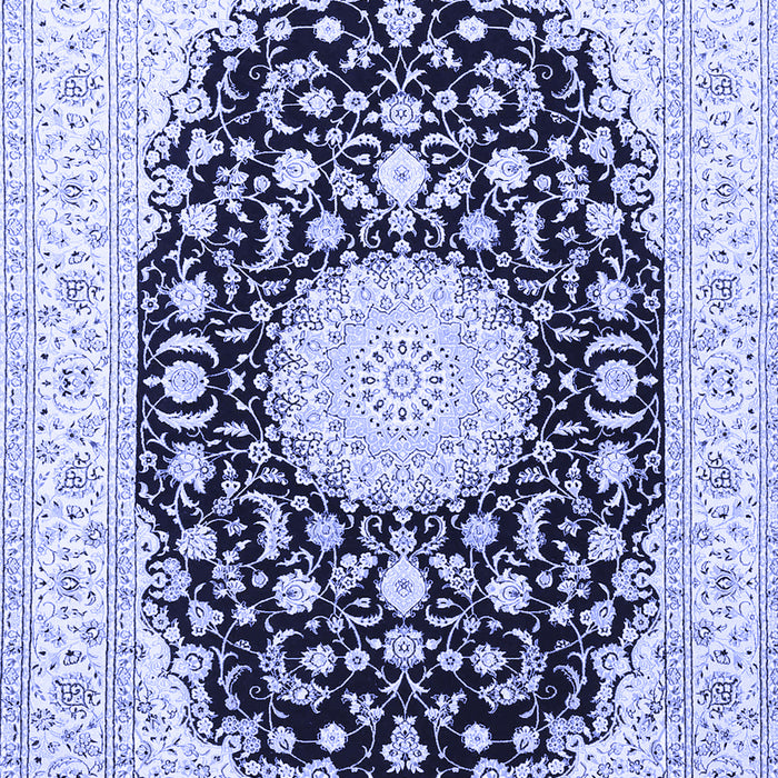 Machine Washable Medallion Blue Traditional Rug, wshtr4599blu