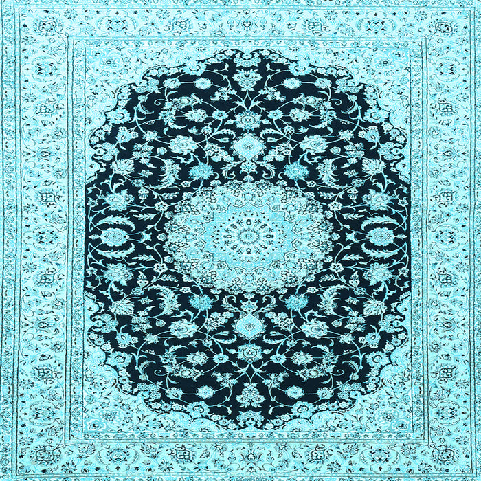 Square Machine Washable Medallion Light Blue Traditional Rug, wshtr4599lblu