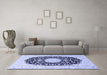 Machine Washable Medallion Blue Traditional Rug in a Living Room, wshtr4599blu