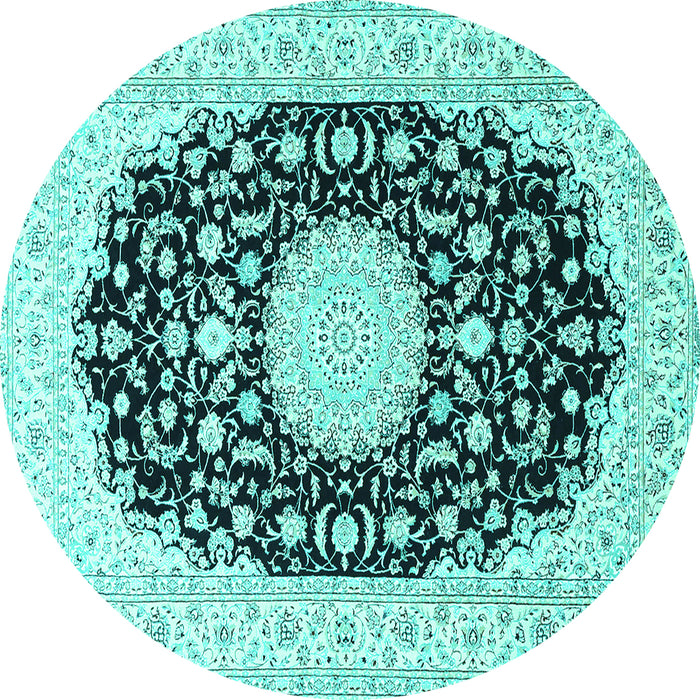 Round Medallion Turquoise Traditional Rug, tr4599turq