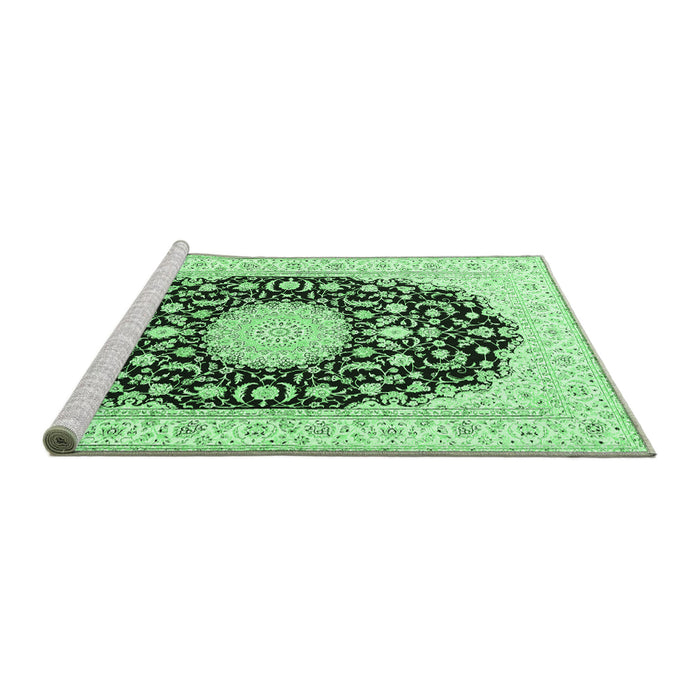 Sideview of Machine Washable Medallion Emerald Green Traditional Area Rugs, wshtr4599emgrn