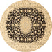 Round Machine Washable Medallion Brown Traditional Rug, wshtr4599brn