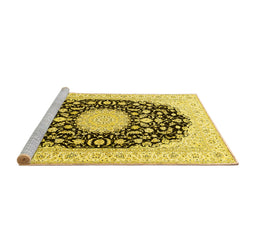 Sideview of Machine Washable Medallion Yellow Traditional Rug, wshtr4599yw
