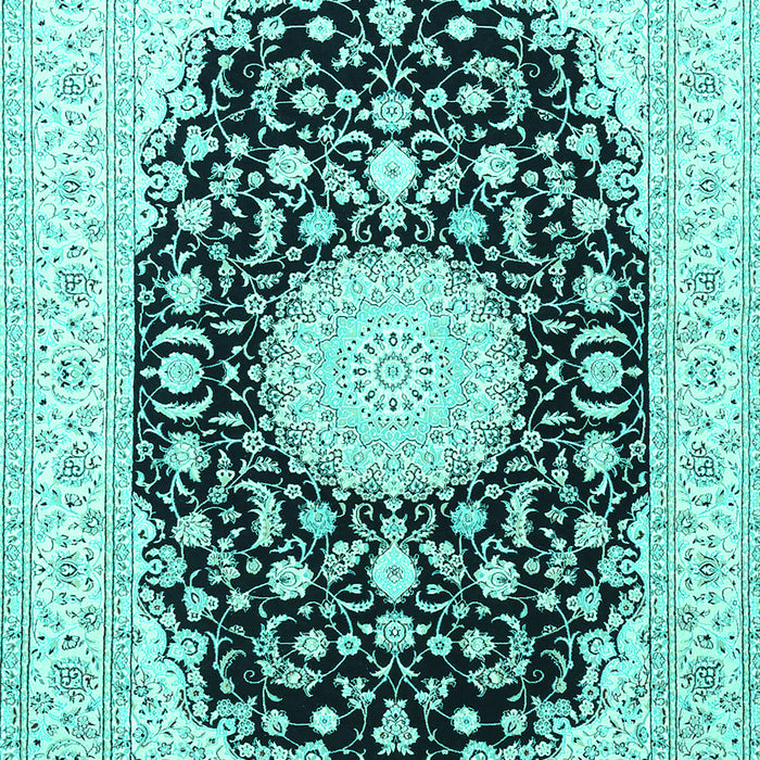 Machine Washable Medallion Turquoise Traditional Area Rugs, wshtr4599turq