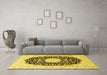 Machine Washable Medallion Yellow Traditional Rug in a Living Room, wshtr4599yw