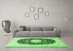 Machine Washable Medallion Green Traditional Area Rugs in a Living Room,, wshtr4599grn