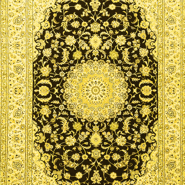 Machine Washable Medallion Yellow Traditional Rug, wshtr4599yw