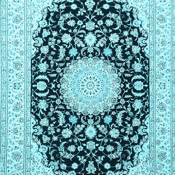 Machine Washable Medallion Light Blue Traditional Rug, wshtr4599lblu
