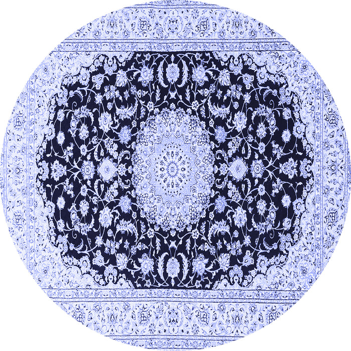 Round Machine Washable Medallion Blue Traditional Rug, wshtr4599blu